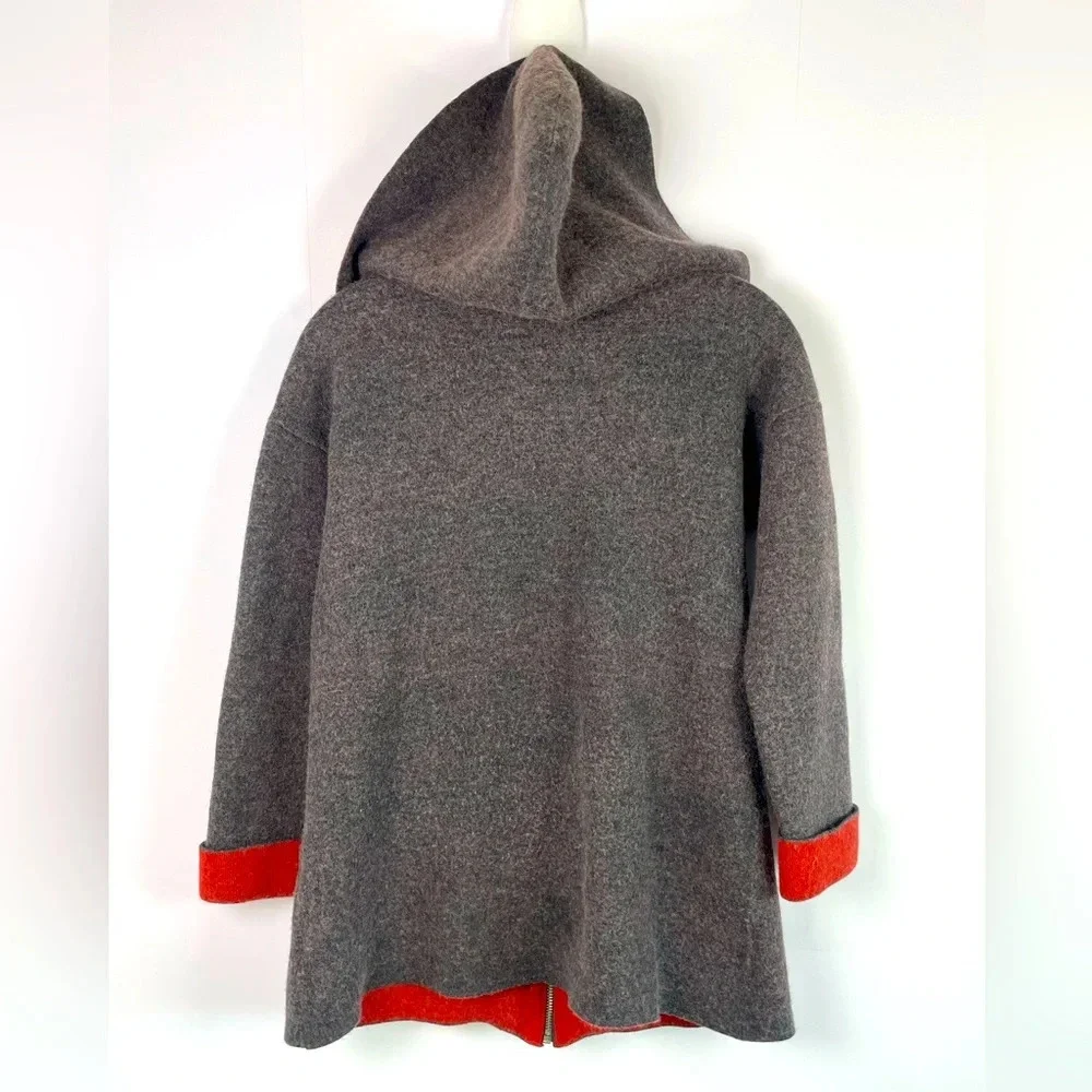 Jones New York Marino Wool Blend Zip Up Cardigan Pockets Red Gray Sz Medium